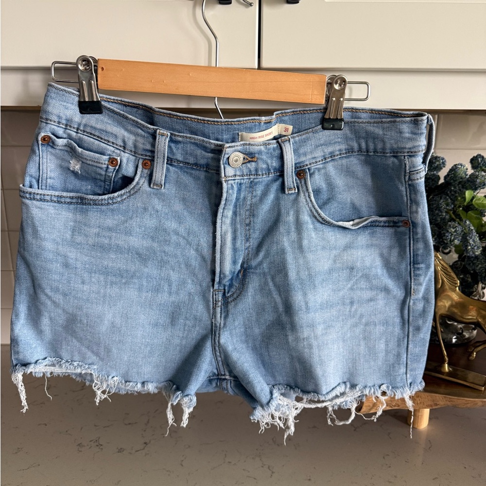 Levi's Light Blue Frayed Hem Denim Shorts